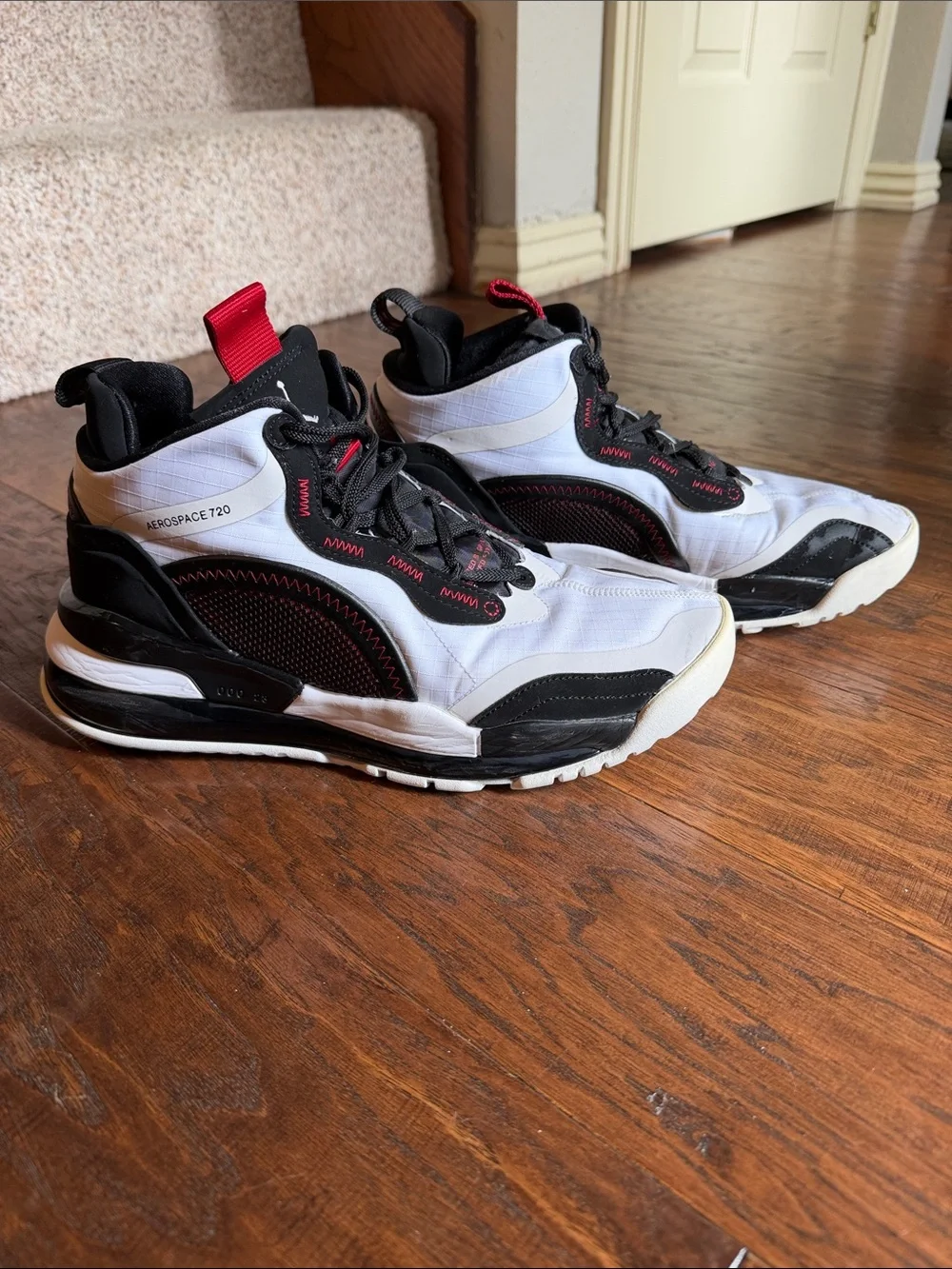 Jordan Men’s High-Top Athletic Sneakers — White, Black & Red